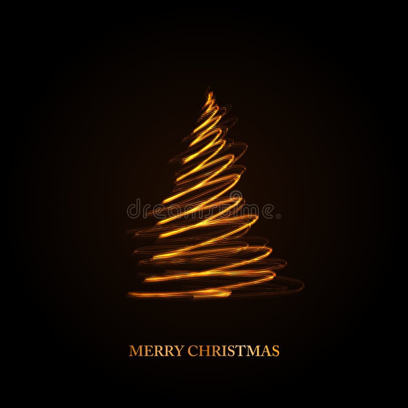 Abstract Golden Christmas Tree on Black Background Stock Vector