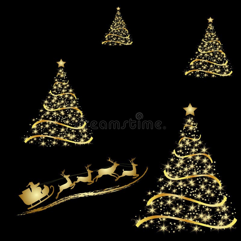 Abstract Golden Christmas Tree on Black Background Stock Vector