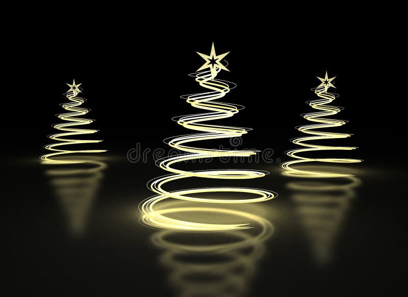 Abstract Golden Christmas trees on dark background