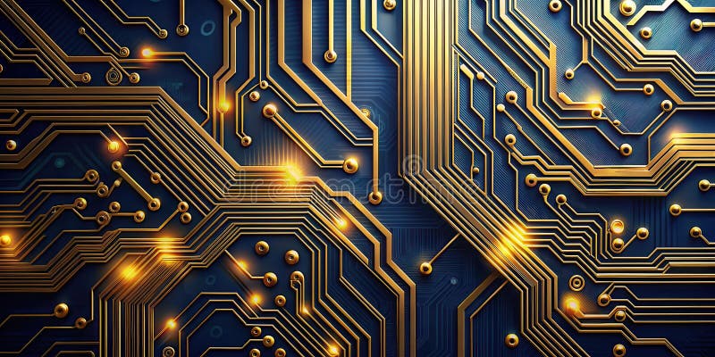 Abstract golden circuit board design with illuminated pathways. Generative AI royalty free illustration