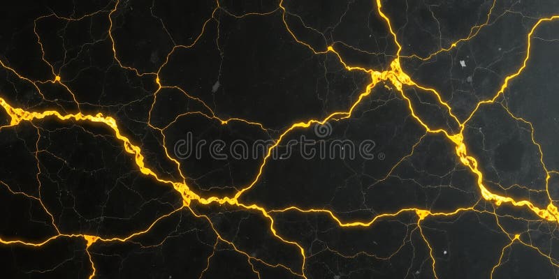 Abstract Golden Cracks Dunkler Hintergrund Textur Design Digital Art Print Graphic Hot Lavafeuer fett stock abbildung