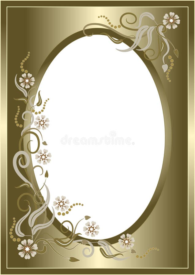 Abstract golden floral frame. Postcard.