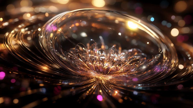 Abstract Golden Flower in Glass Orb Digital Art Background Mörk rich och blank brunbrunt, blank, brunfärgad vektor illustrationer