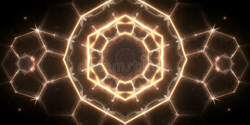Abstract Golden Geometric Mandala Digital Art Design Background Glow Warm Dark Brown Light Shiny vektor illustrationer