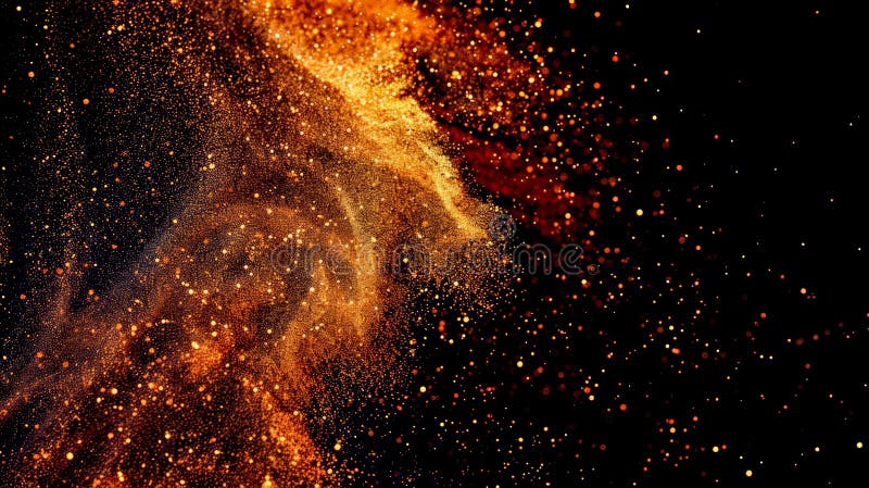 Explozie de particule de aur abstracte pe fond negru. imagine strălucitoare și vibrantă cu mișcare dinamică și curgere stock photography