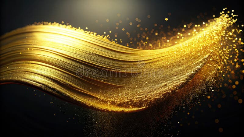 Abstract golden wave of shimmering particles and dust. Generative AI royalty free illustration