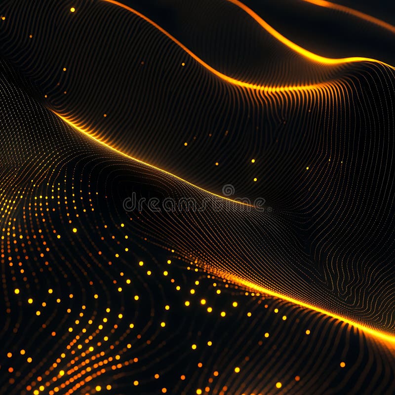 Abstract Golden Waves of Light: Dynamic Particle Flow, Elegant Energy, Futuristic stock photos