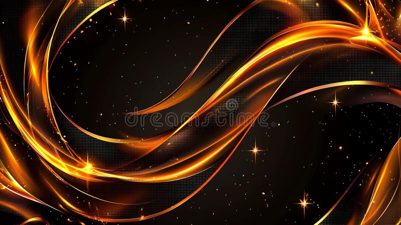 Abstract golden waves with sparkles on a dark background, creating a dynamic and elegant feel stock illustration
