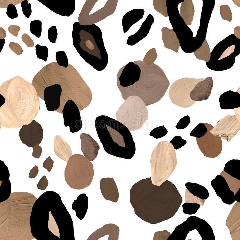 Trendy abstract collage illustration. Hand painted gouache animal skin print with beige, brown and black spots. stock illustration