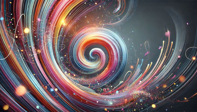 Abstract gradient background with swirling trails of colorful confetti for dynamic and energetic design. stock photography