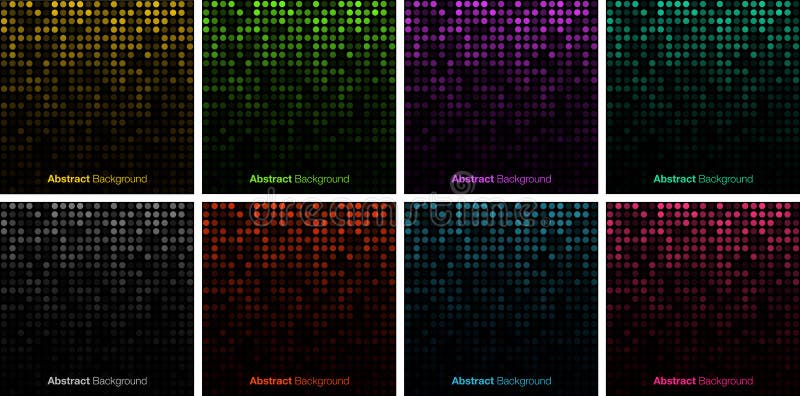 Abstract gradient glow circular dots background set. Glowing circle pixel pattern. Big data. Vector illustration. royalty free illustration
