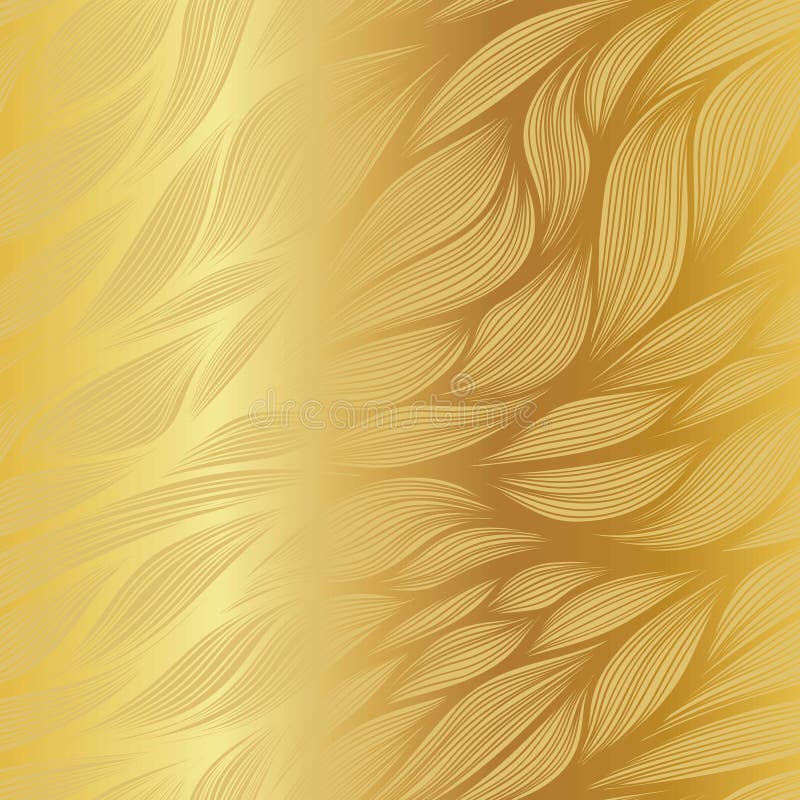 Abstract gradient vector leaf doodle pattern on metallic gold background.