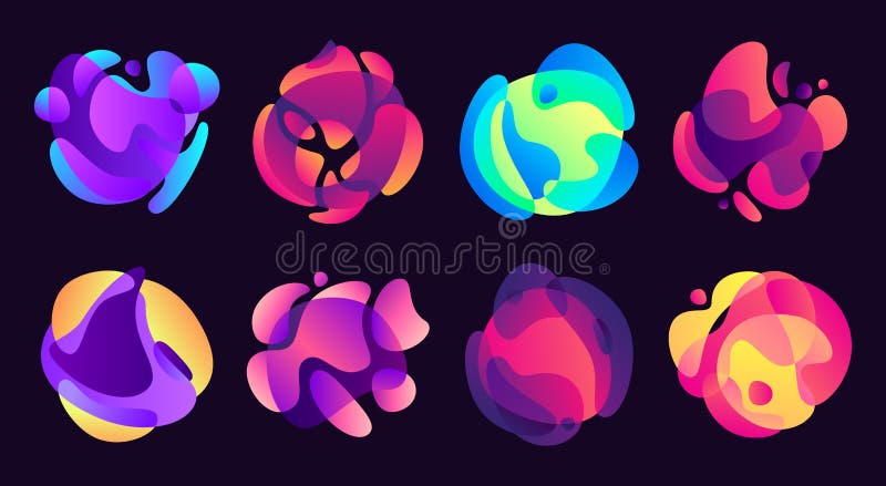 Abstract gradients shapes. Organic free form colorful gradient blur, blurred fluid shape or liquid blurs forms vector stock illustration