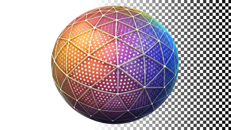 Abstract geometric faceted sphere, colorful 3D shape design element png transparent image Generative AI stock illustration