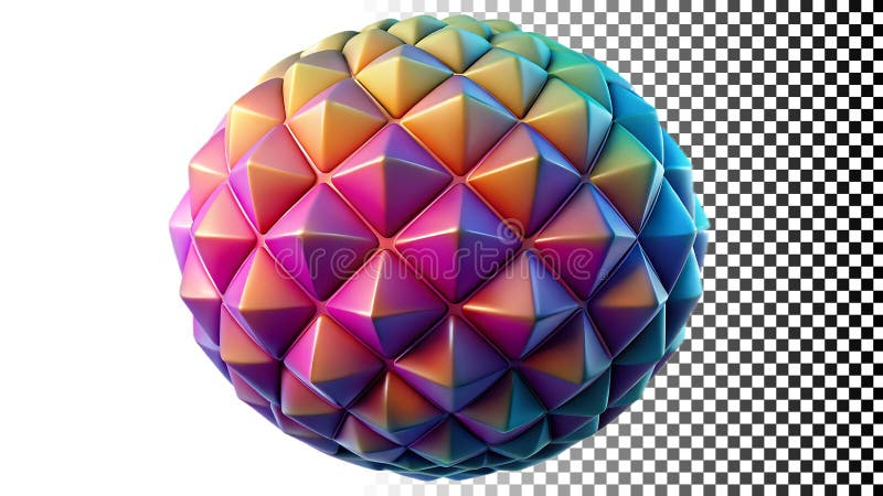 Abstract geometric faceted sphere, colorful 3D shape design element png transparent image Generative AI stock illustration