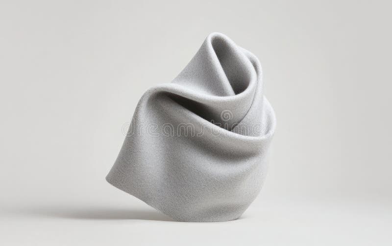 Abstract Gray Fabric Sculpture Textured Organic Form on Light Gray Background royalty free illustration
