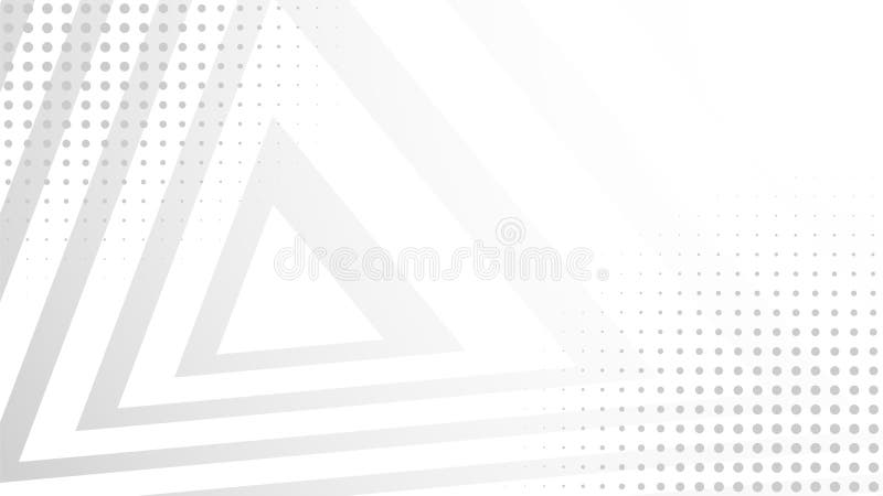 Abstract gray white background. White triangles on gradient backdrop. Halftone pattern on triangular shapes. Blank geometric vector illustration