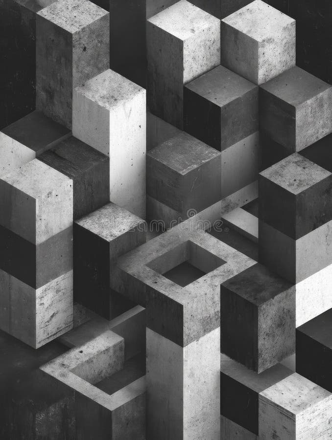 Abstract Grayscale Cubes Composition stock illustration