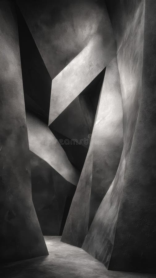 Abstract Grayscale Geometric Shapes with Dramatic Light and Shadow royalty free illustration