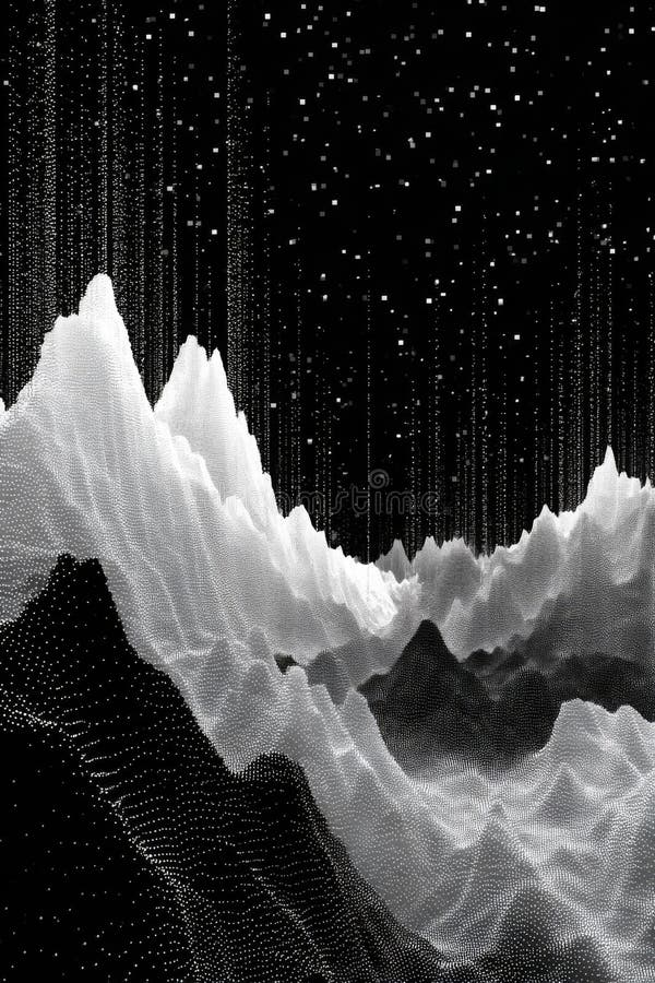 Abstract Grayscale Mountain Landscape Digital Art vector illustration