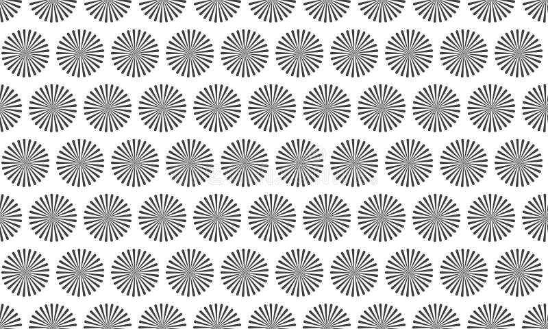 Abstract grayscale pattern featuring repeating circular sunburst motifs. Ideal for backgrounds, website design, textiles, or any vector illustration