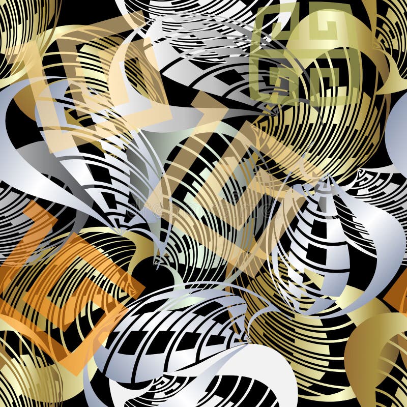 Abstract greek style colorful vector seamless pattern. Modern ornamental geometric background. Abstraction. Gold silver stock illustration Abstract greek style colorful vector seamless pattern. Modern ornamental geometric background. Abstraction. Gold silver stock illustration