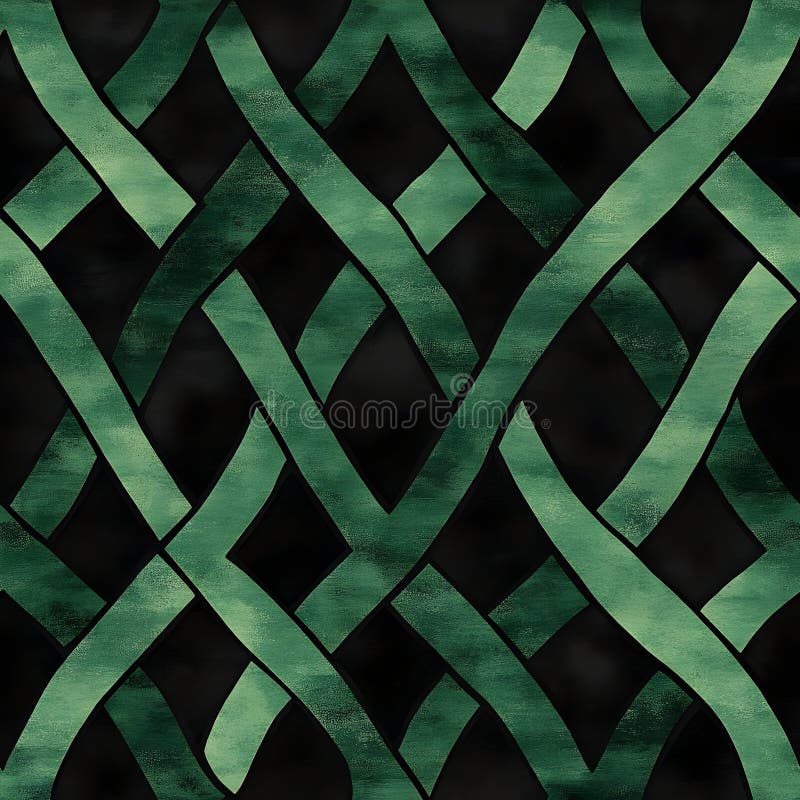 Abstract green and black woven pattern with fluid lines ilustração stock