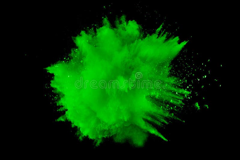 Abstract Green Dust Explosion on Black Background. Stock Image Image