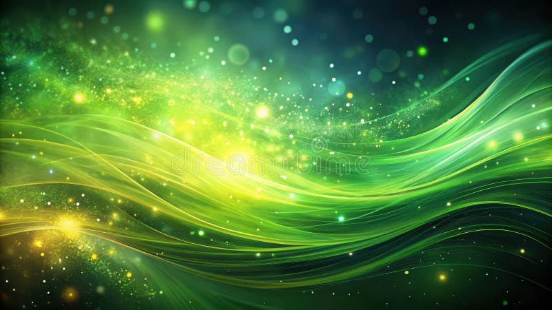 Abstract green energy wave background with sparkling lights. Generative AI royalty free illustration