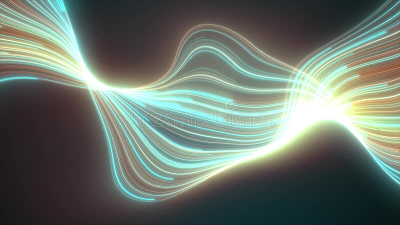 Abstract green glowing flying waves from lines energy magical background vector illustration