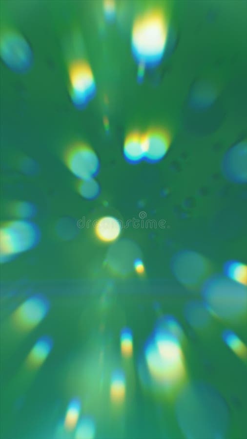 Abstract green glowing light rays and bokeh shapes creating dynamic energy burst background stock illustration