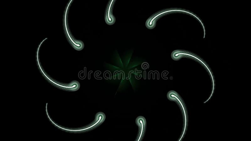 Abstract green glowing neon light design element with curved lines and star pattern on black background illustration royalty free illustration