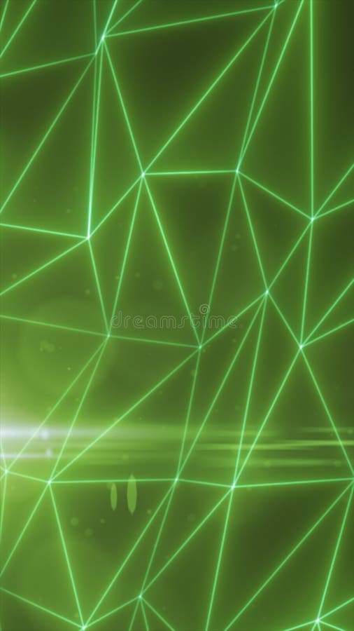 Abstract green glowing network of triangular lines with a soft light flare effect stock illustration
