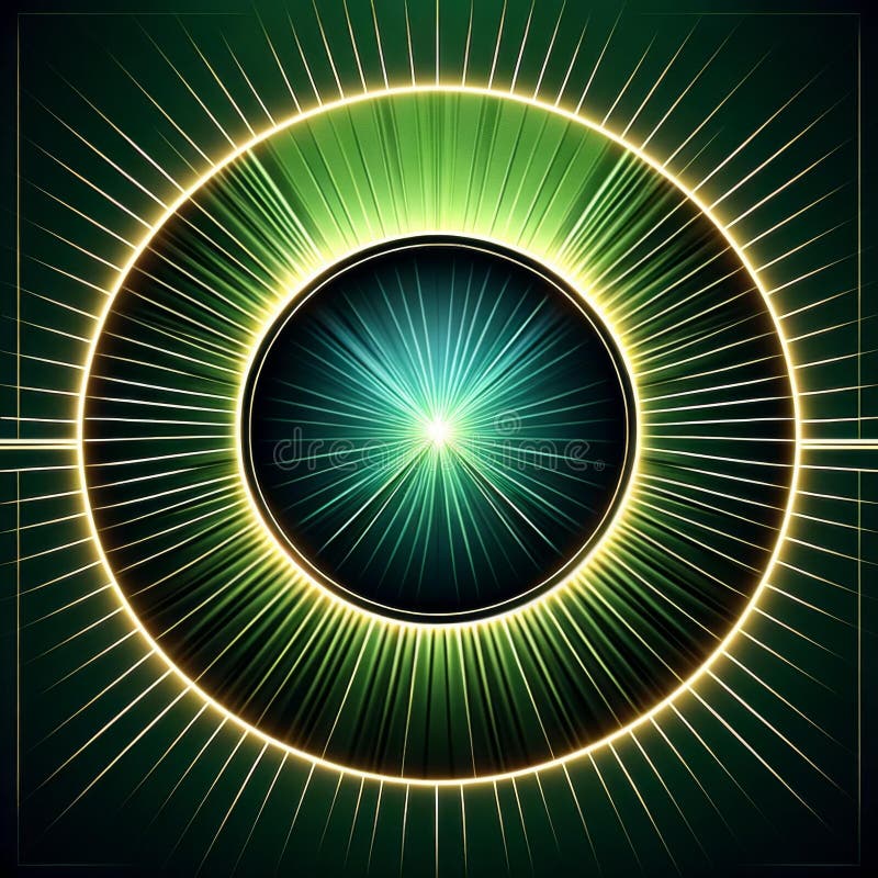 Abstract Green and Gold Radiant Circle, Futuristic Design royalty free illustration