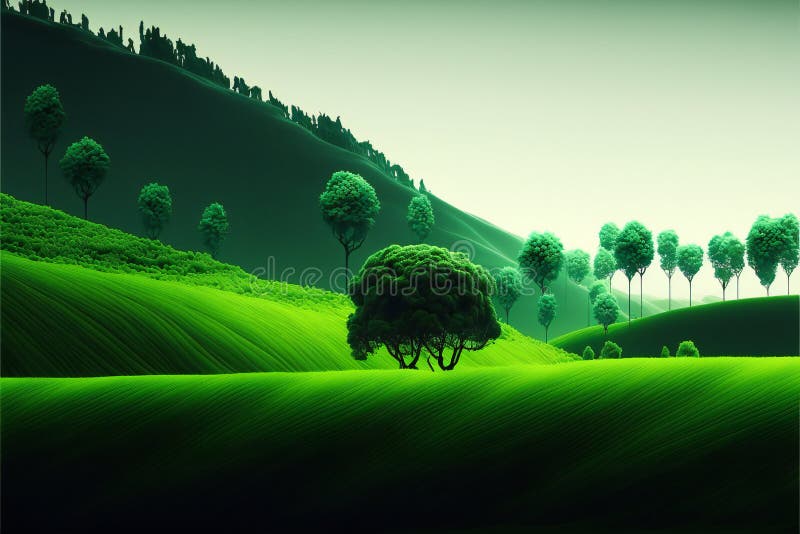 Abstract Green Landscape Wallpaper, Scenery Background Stock
