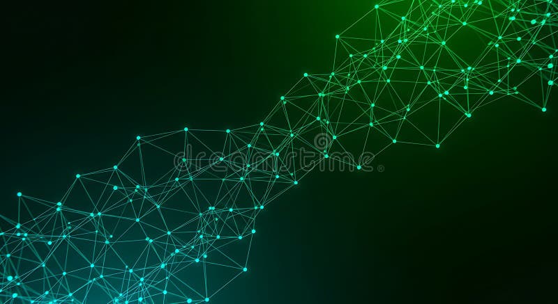 Abstract Green Network Connection on Dark Background Technology Concept royalty free illustration