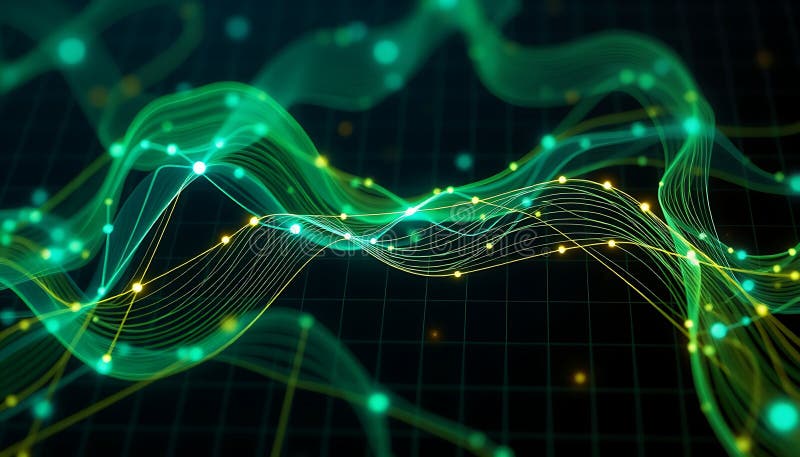 Abstract Green Network, Digital Connection and Futuristic Data Flow Generative AI royalty free illustration