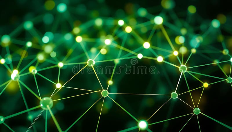 Abstract green network, digital connection, technology background, data flow, Stock Photo, Generative AI stock illustration