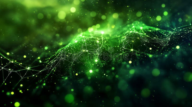 Abstract Green Network Luminescence Celestial Design stock illustration