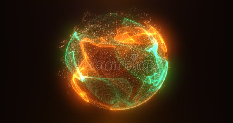 Abstract green orange energy sphere of particles and waves of magical glowing vector illustration