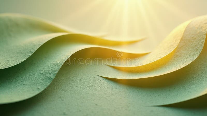 Abstract green paper waves with sunlight and shadows in a minimalist design stock illustration