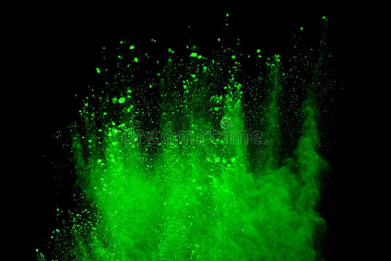 Abstract green powder splatted background,Freeze motion of color powder exploding/throwing color powder,color glitter texture on b