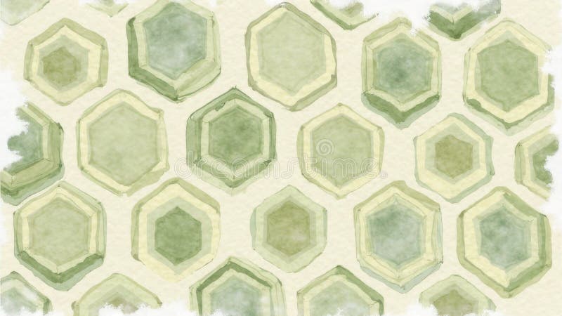 Abstract green watercolor pattern with hexagonal shapes on light background stock illustration