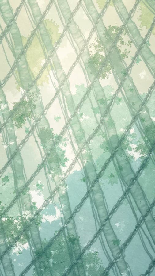 Abstract green watercolor pattern with lattice and organic shapes stock illustration