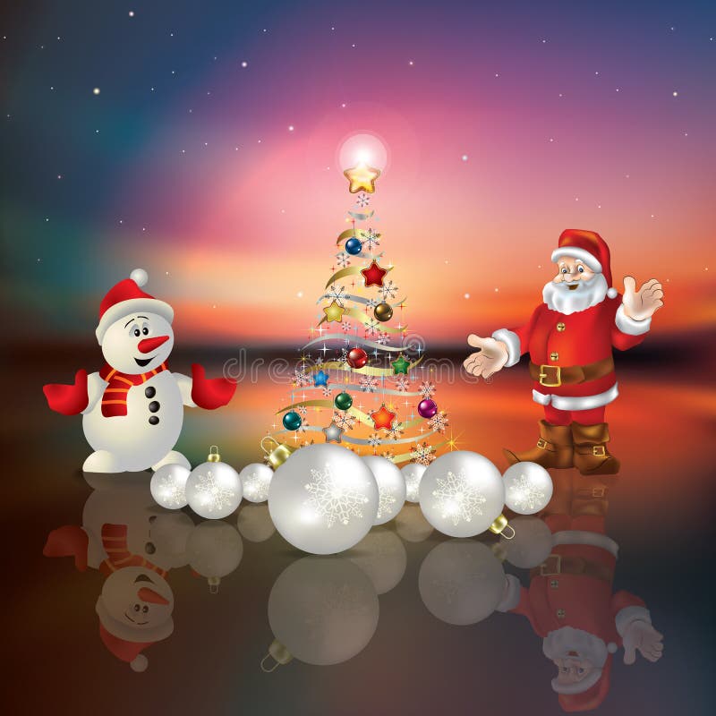 Abstract greeting with Christmas tree and Santa Cl