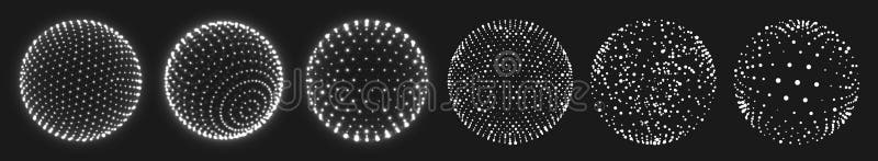 Abstract grid sphere. Realistic 3D globes set with dots and net or wireframe for education or science stock illustration