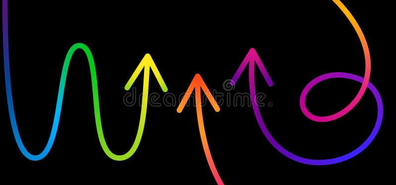 Abstract Growth Up Arrows. Line Gradient Arrows on Black Background. Neon Color Vector Pattern royalty free illustration