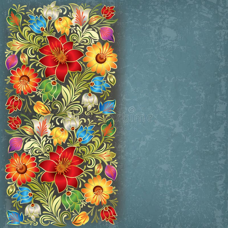 Abstract grunge background with floral ornament