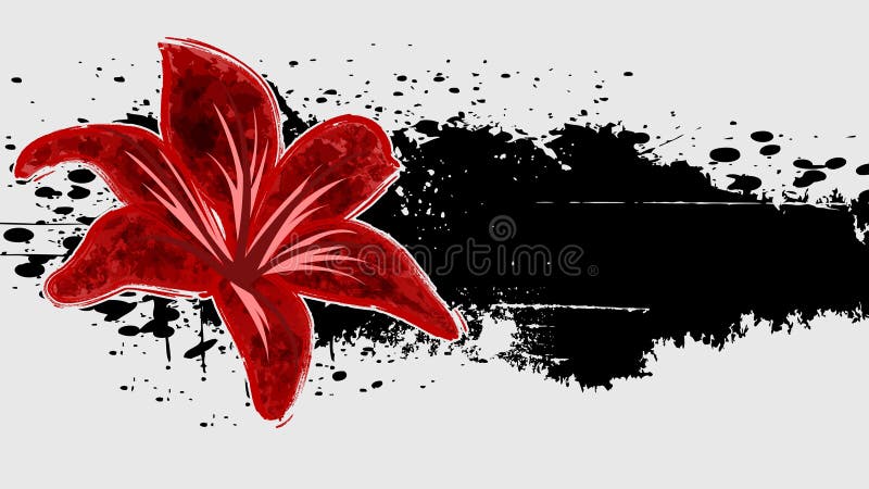 Abstract grunge background with red flower.
