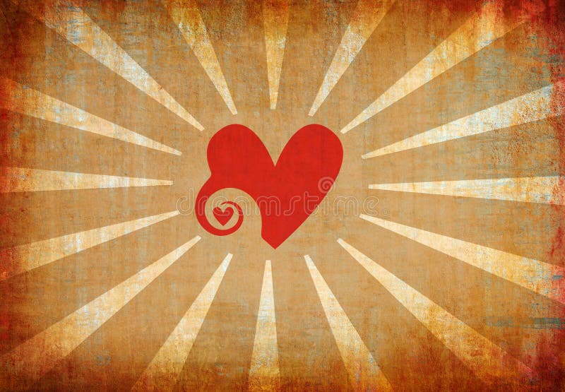 Abstract grunge heart background with sun rays